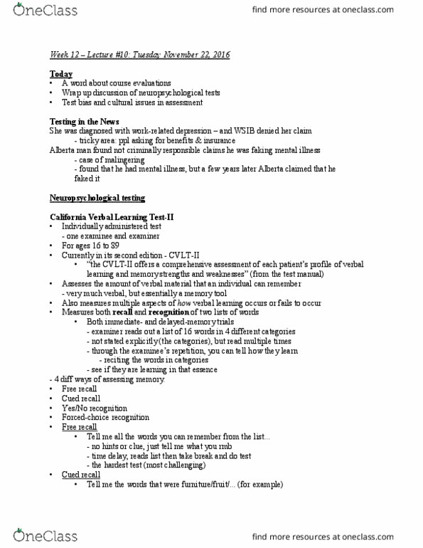 PSYC37H3 Lecture Notes - Lecture 10: Mild Cognitive Impairment, Memory Span, Verbal Fluency Test thumbnail