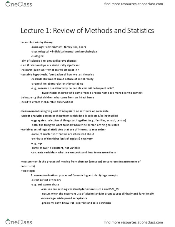 CRIM 320 Lecture Notes - Lecture 2: Ordinal Data, Theoretical Definition, Level Of Measurement thumbnail
