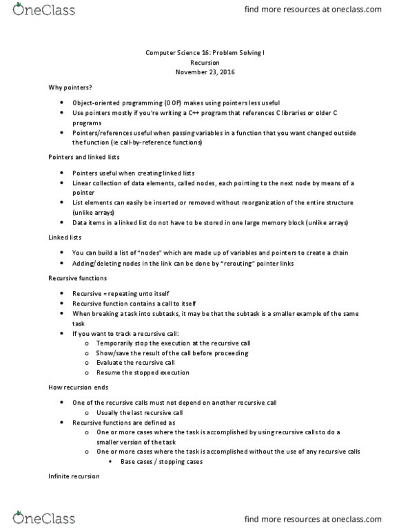 CMPSC 16 Lecture Notes - Lecture 16: Linked List, Abnormal End, Stack Overflow thumbnail