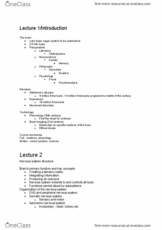 GE CLST 73A Lecture Notes - Lecture 1: Enteric Nervous System, Somatic Nervous System, Peripheral Nervous System thumbnail