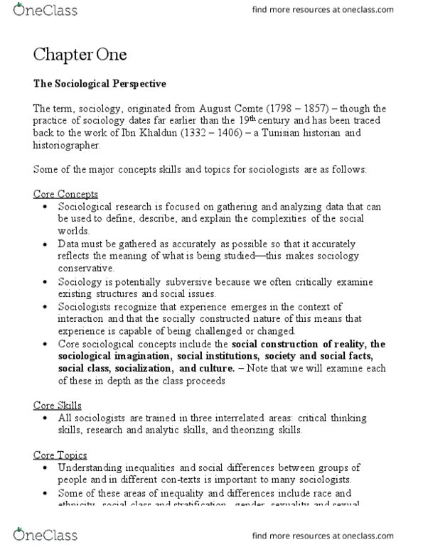 SOC 1101 Lecture Notes - Lecture 1: The Sociological Imagination, Auguste Comte, Social Fact thumbnail