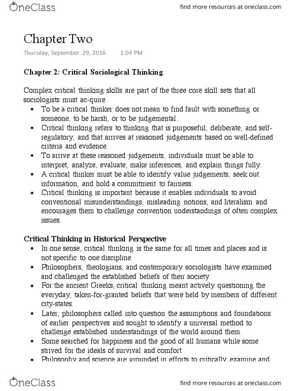 SOC 1101 Lecture Notes - Lecture 2: Critical Thinking, Infant Mortality, Standardized Test thumbnail