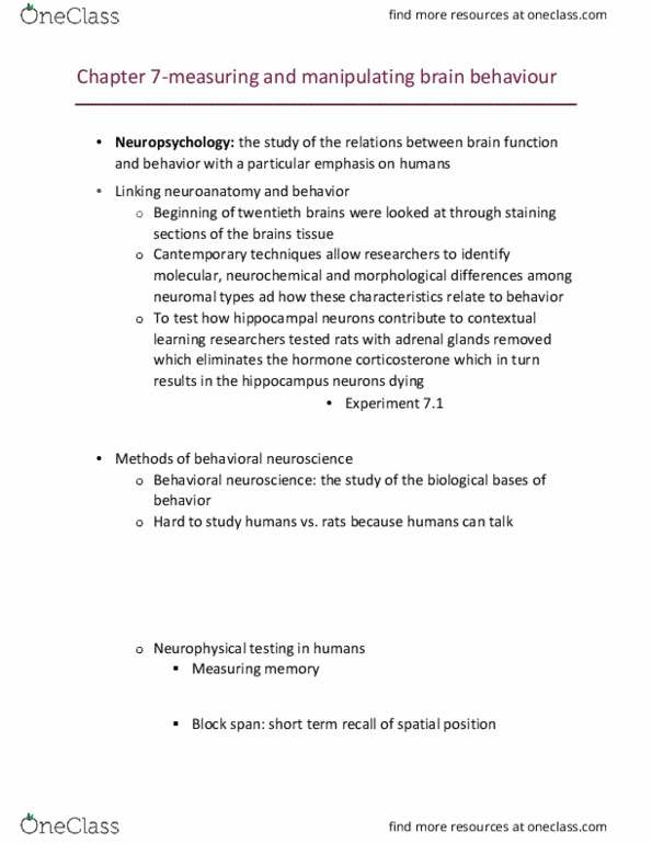 PSY 2301 Lecture Notes - Lecture 7: Transcranial Magnetic Stimulation, Deep Brain Stimulation, Behavioral Neuroscience thumbnail