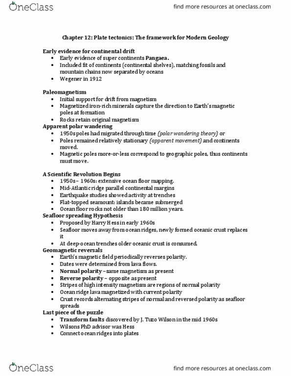 GL101 Lecture Notes - Lecture 24: Geomagnetic Reversal, Continental Crust, Continental Shelf thumbnail