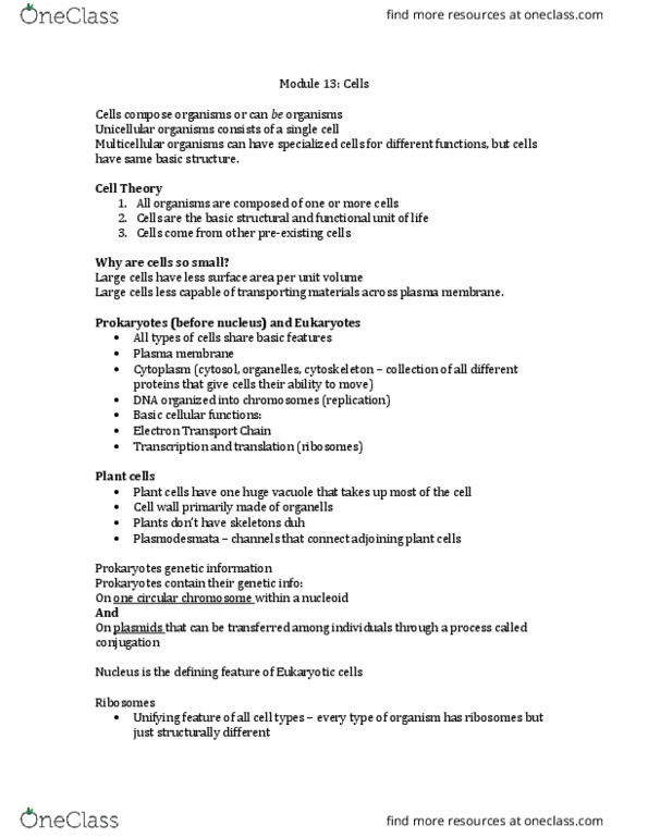 BI110 Lecture Notes - Lecture 13: Cell Membrane, Cell Theory, Cytoskeleton thumbnail