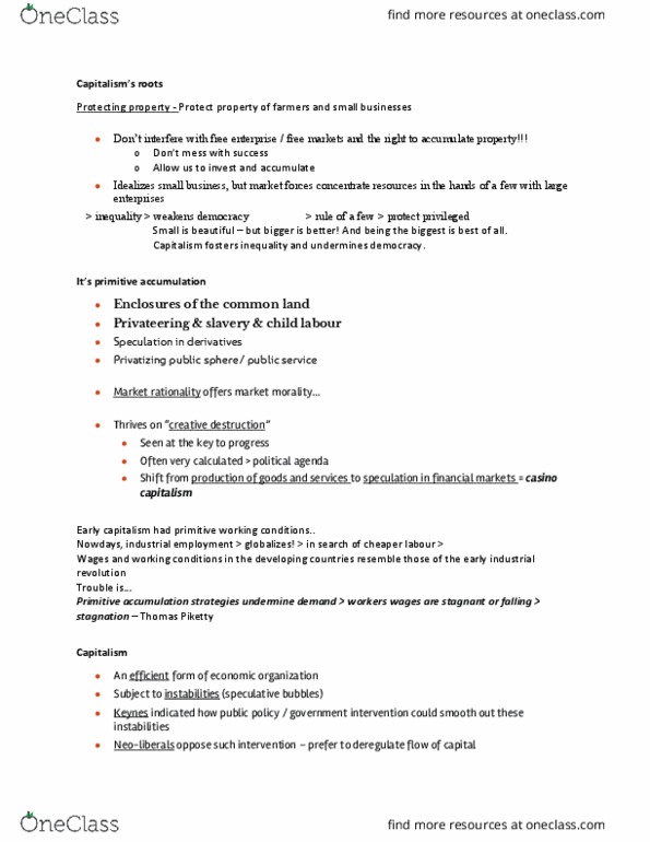 SOSC 1510 Lecture Notes - Lecture 10: Kathleen Wynne, Thomas Piketty, Primitive Accumulation Of Capital thumbnail