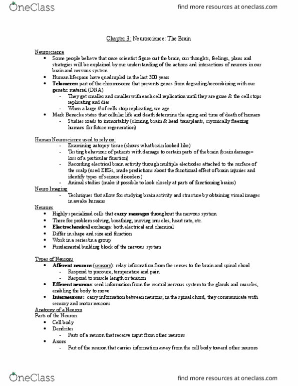 PS101 Chapter Notes - Chapter 3: Gamma-Aminobutyric Acid, Axon Terminal, Monoamine Oxidase thumbnail