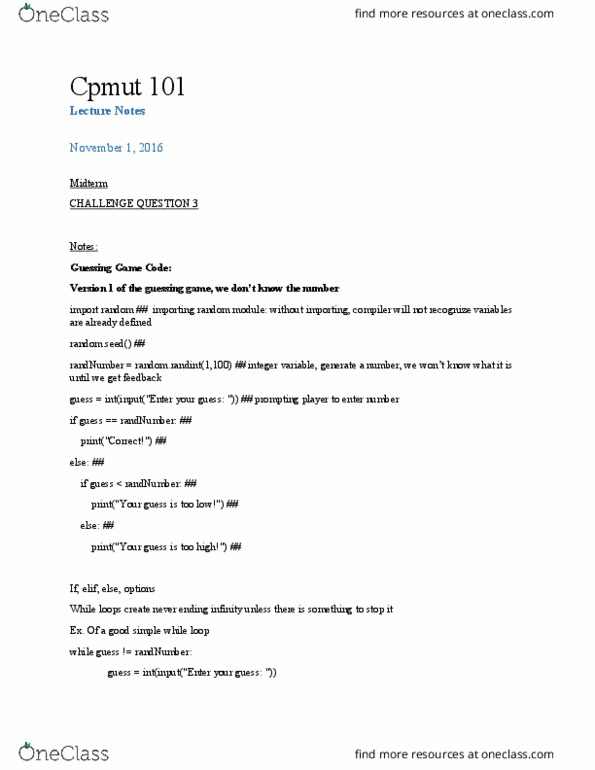 CMPUT101 Lecture Notes - Lecture 23: Binary Search Algorithm, Sorting, Bubble Sort thumbnail