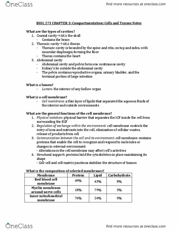 BIOL273 Chapter Notes - Chapter 3: Glycosylphosphatidylinositol, Abdominal Cavity, Inner Mitochondrial Membrane thumbnail