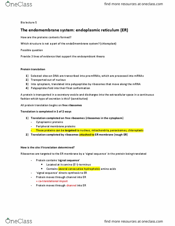 BIOL 1090 Lecture Notes - Lecture 17: Signal Recognition Particle, Peripheral Membrane Protein, Endomembrane System thumbnail