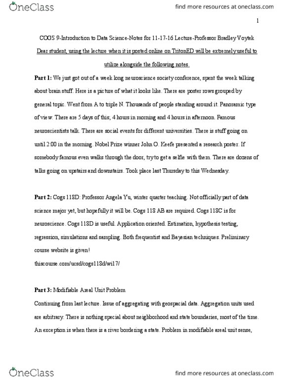 COGS 9 Lecture Notes - Lecture 15: Modifiable Areal Unit Problem, Texas Sharpshooter Fallacy, Piecewise thumbnail