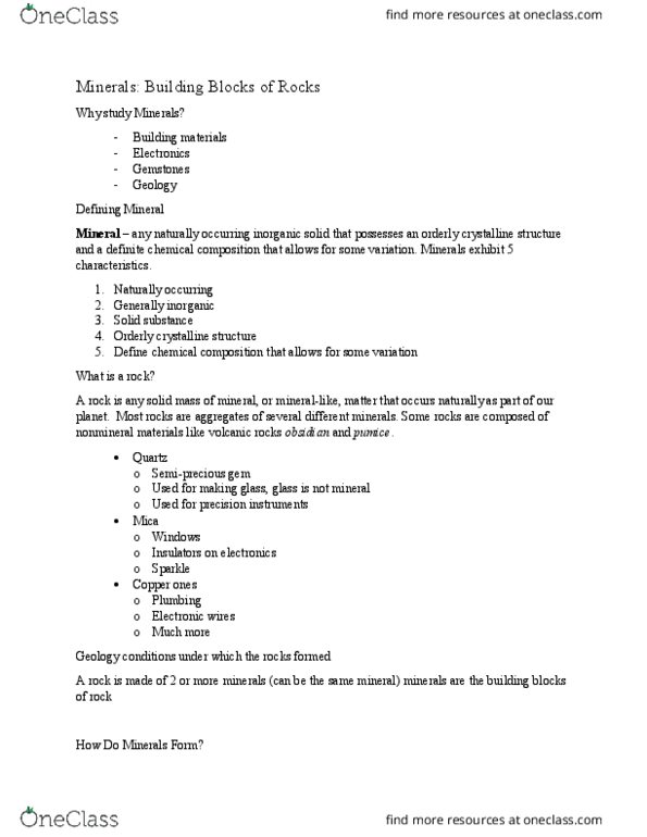 GEOL 1001 Lecture Notes - Lecture 3: Pumice, Crystallization, Conchoidal Fracture thumbnail