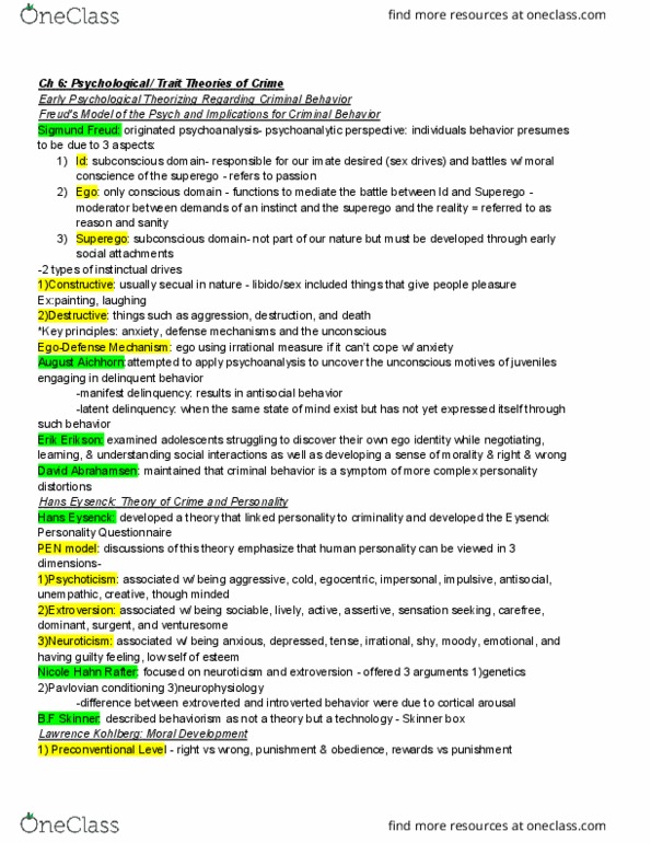 CJ ST 240 Chapter Notes - Chapter 6: Nicole Hahn Rafter, Eysenck Personality Questionnaire, Hans Eysenck thumbnail