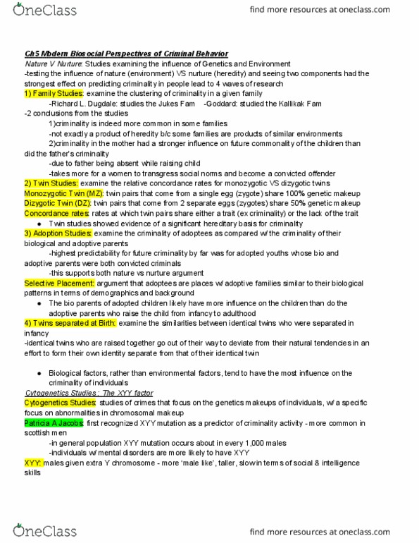 CJ ST 240 Chapter Notes - Chapter 5: Xyy Syndrome, Twin Study, Cytogenetics thumbnail