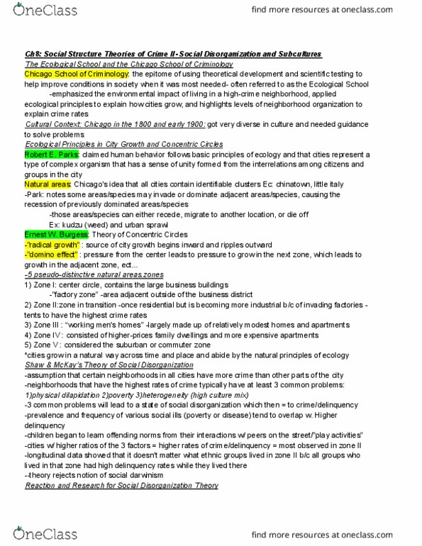 CJ ST 240 Chapter Notes - Chapter 8: Urban Sprawl, Social Disorganization Theory, Chinatown thumbnail