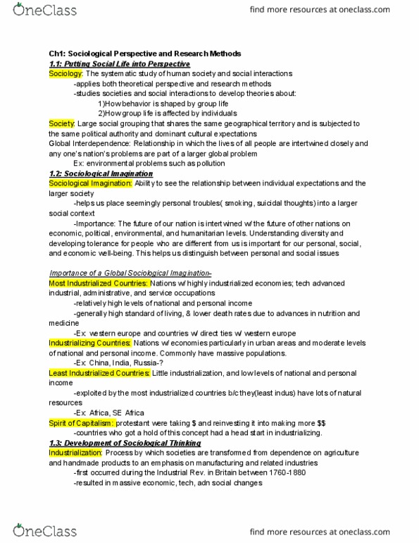 SOC 110 Chapter Notes - Chapter 1: Harriet Martineau, Auguste Comte, Class Conflict thumbnail