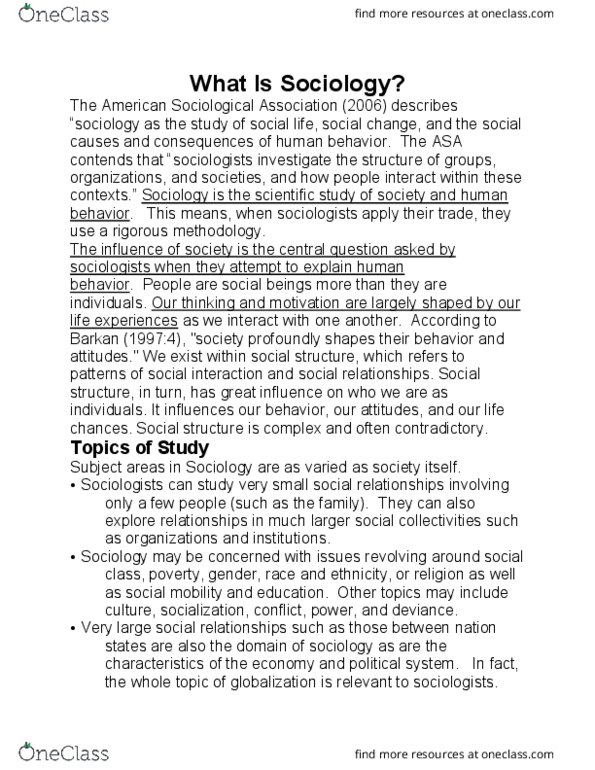 CAS SO 100 Lecture Notes - Lecture 1: American Sociological Association, Barkan, Public Sociology thumbnail