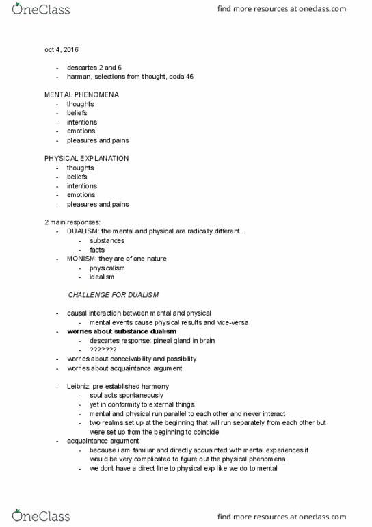 PHIL102 Lecture Notes - Lecture 6: Subjunctive Possibility, Pineal Gland, Physicalism thumbnail