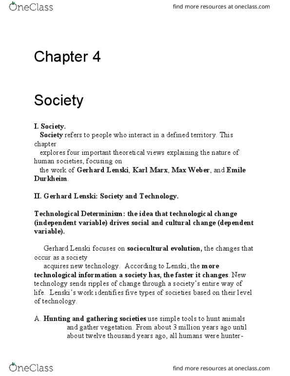 CAS SO 100 Lecture Notes - Lecture 4: Gerhard Lenski, Sociocultural Evolution, Productive Forces thumbnail