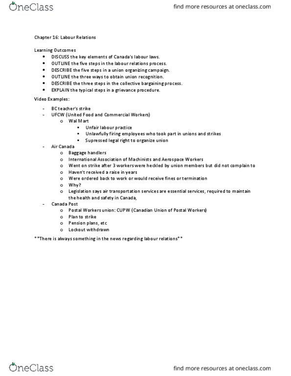 HRM200 Lecture Notes - Lecture 9: International Brotherhood Of Electrical Workers, Walmart, Arbitration Clause thumbnail