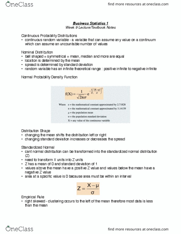 QMS 102 Lecture Notes - Lecture 9: Standard Deviation, Probability Distribution, Random Variable thumbnail