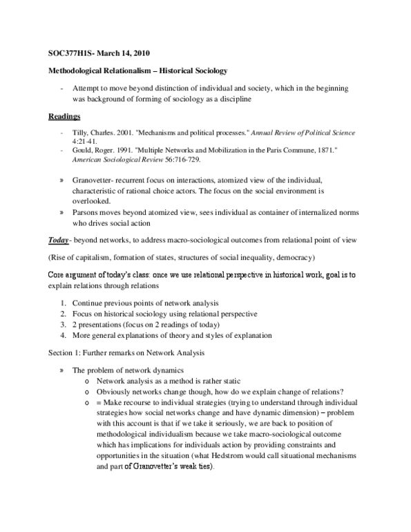 SOC101Y1 Lecture Notes - Lecture 9: Harrison White, Relationalism, Mark Granovetter thumbnail