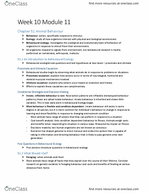 BIOL 103 Lecture Notes - Lecture 11: Proximate And Ultimate Causation, Behavioral Ecology, Instinct thumbnail