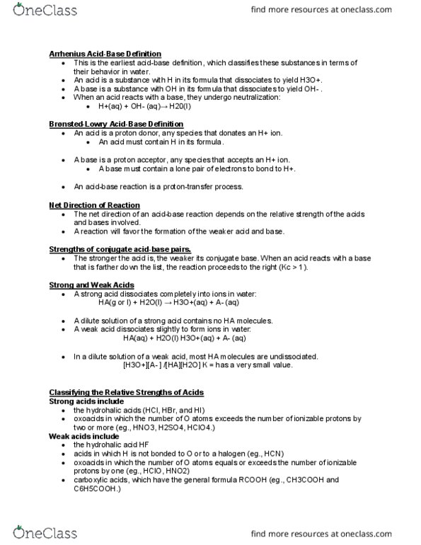 sbc 200 Lecture Notes - Lecture 10: Lone Pair, Conjugate Acid, Nitrous Acid thumbnail