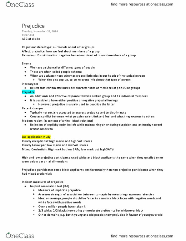 PSYC 2120 Lecture Notes - Lecture 9: Implicit-Association Test, Job Interview, Group Conflict thumbnail