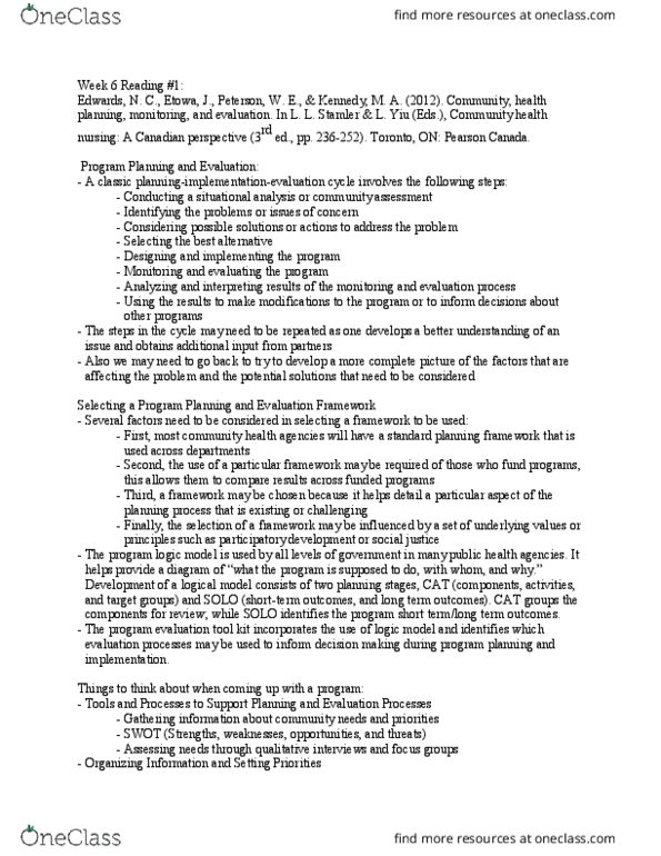 Nursing 2220A/B Chapter Notes - Chapter 5: Focus Group, Logic Model, Pearson Education thumbnail