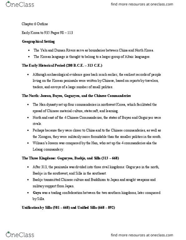 HIST 80a Chapter Notes - Chapter 6: Lelang Commandery, Altaic Languages, Korean Language thumbnail