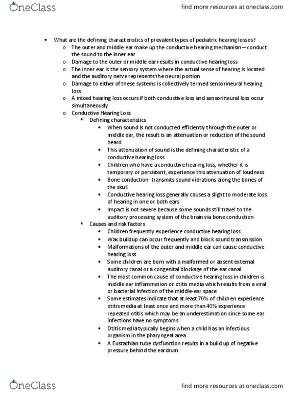 CSD-2259 Chapter Notes - Chapter 13.3: Conductive Hearing Loss, Sensorineural Hearing Loss, Otitis Media thumbnail