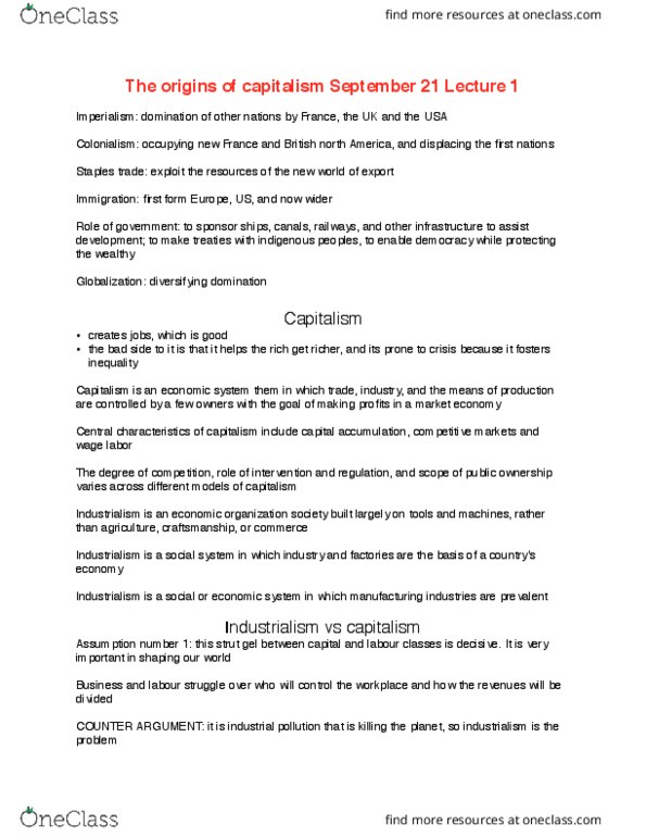 SOSC 1510 Lecture Notes - Lecture 1: Capital Accumulation, Wage Labour, Industrial Revolution thumbnail