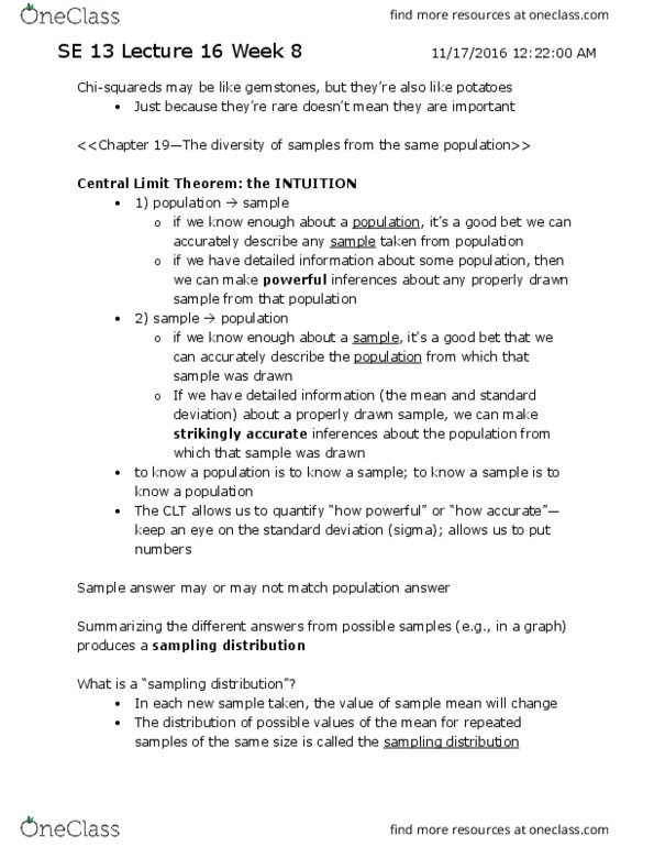 SOCECOL 13 Lecture Notes - Lecture 16: Central Limit Theorem, Sampling Distribution, Standard Deviation thumbnail