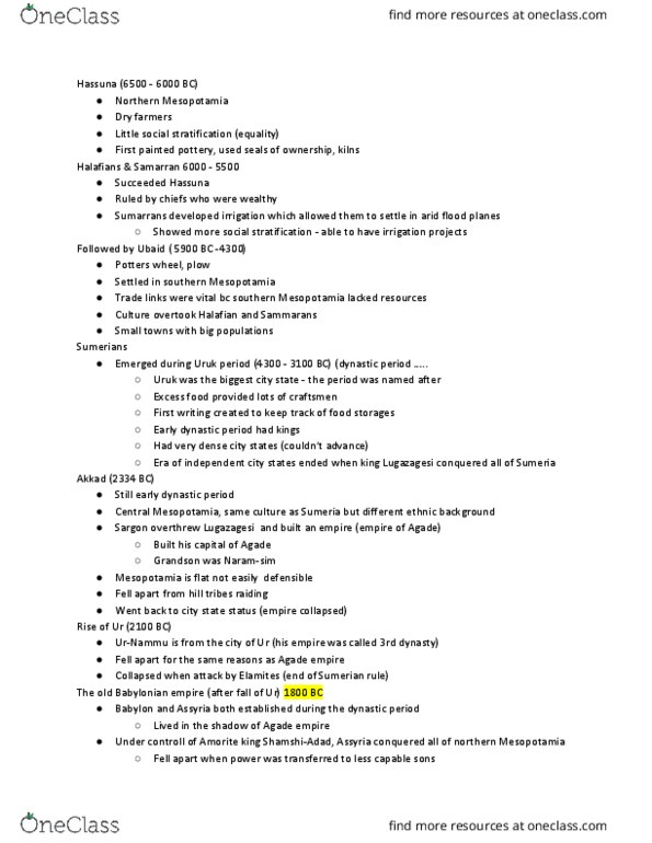 MMW 11 Chapter Notes - Chapter Jordan: Halaf Culture, Uruk Period, Third Dynasty Of Egypt thumbnail