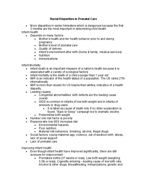 SOC 4369 Lecture Notes - Lecture 10: Low Birth Weight, Prenatal Care, Teenage Pregnancy thumbnail