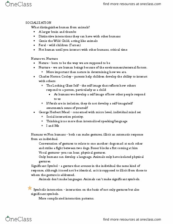 SOC 4369 Lecture Notes - Lecture 27: George Herbert Mead, Symbolic Interactionism, Sigmund Freud thumbnail