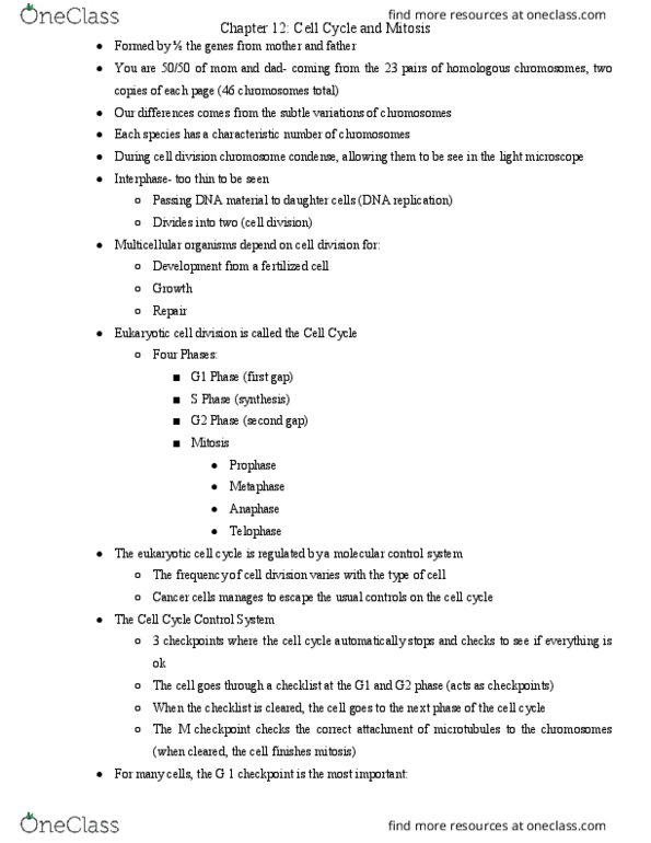 BIO 110 Lecture Notes - Lecture 12: G0 Phase, Cancer, Benign Tumor thumbnail