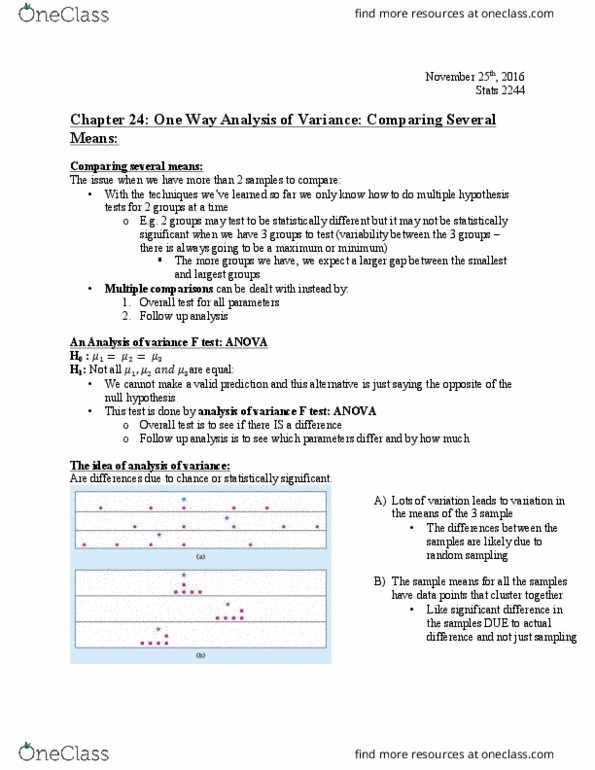 Statistical Sciences 2244A/B Chapter Notes - Chapter 24: Central Limit Theorem, Null Hypothesis, F-Test thumbnail