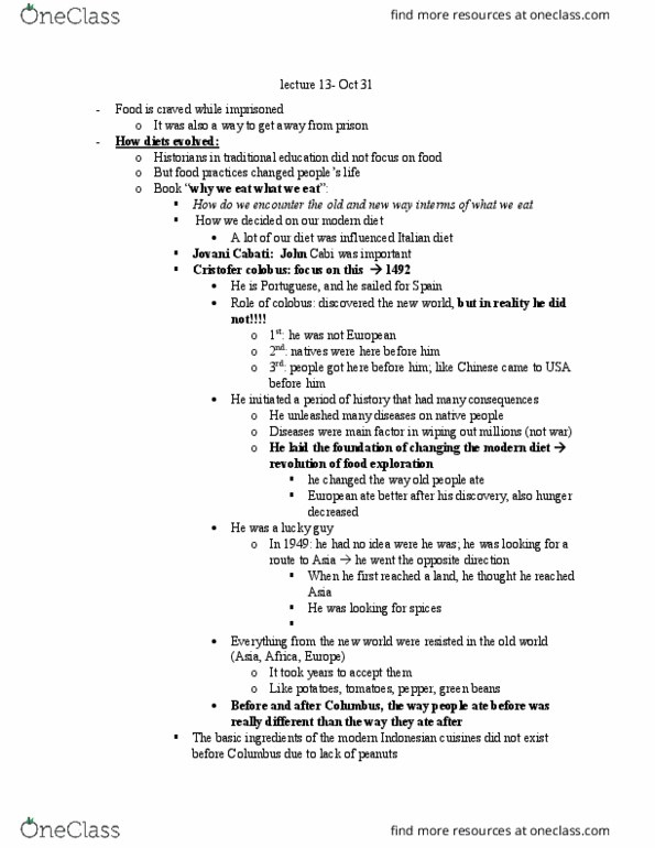 GEO 509 Lecture Notes - Lecture 13: Columbian Exchange, Syphilis, Nutmeg thumbnail