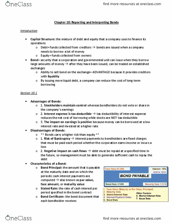 ACCT20100 Chapter Notes - Chapter 10.1: Interest Expense, Capital Structure, Debenture thumbnail