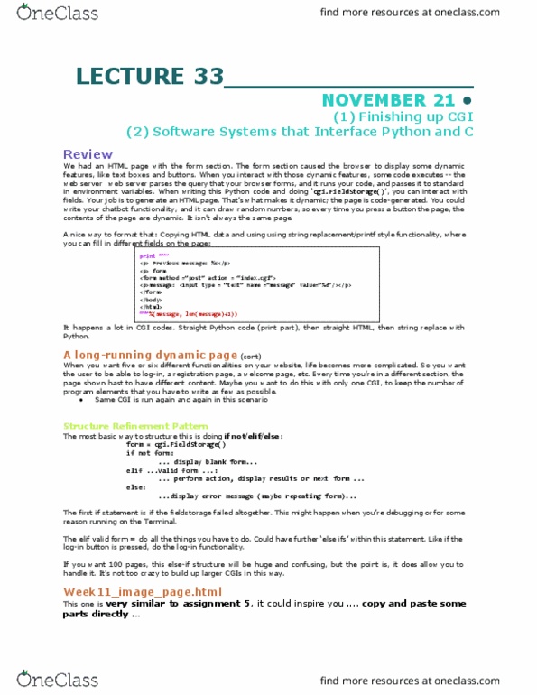 COMP 206 Lecture Notes - Lecture 33: Hypertext Transfer Protocol, Cython, Memory Management thumbnail