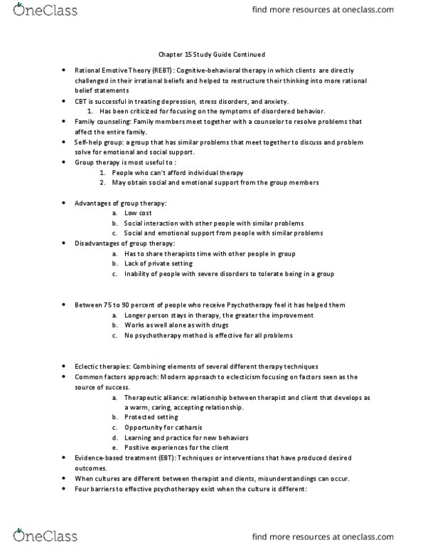 PSYC 1301 Lecture Notes - Lecture 15: Group Psychotherapy, Therapeutic Relationship, Family Therapy thumbnail