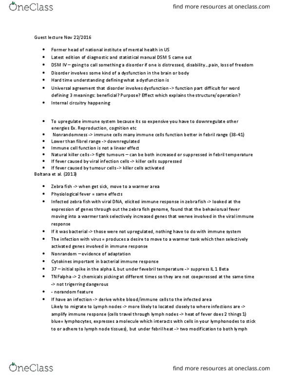 PSYCH 3F03 Lecture Notes - Lecture 23: Natural Killer Cell, Diagnostic And Statistical Manual Of Mental Disorders, Illinois Route 1 thumbnail