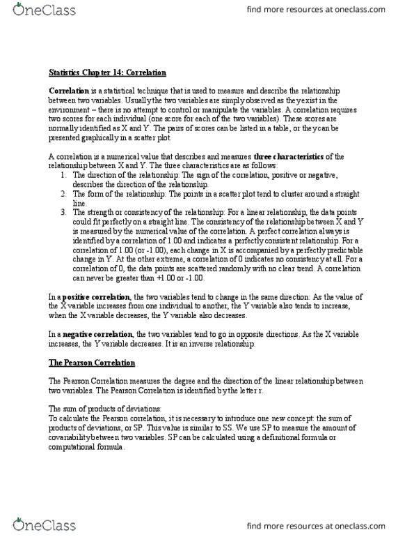 PSYC 2002 Chapter Notes - Chapter 14: Pearson Product-Moment Correlation Coefficient, Scatter Plot, Level Of Measurement thumbnail