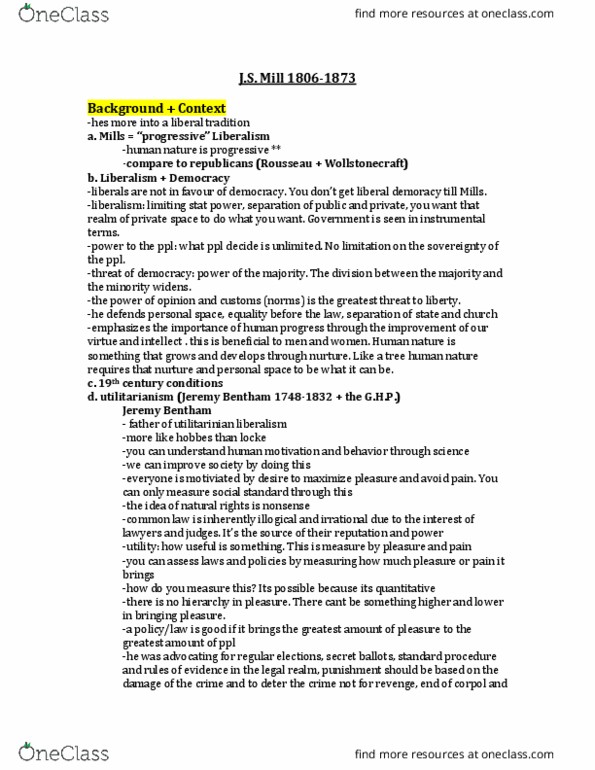 POLS 2900 Lecture Notes - Lecture 22: Jeremy Bentham, Human Nature, Prison Reform thumbnail