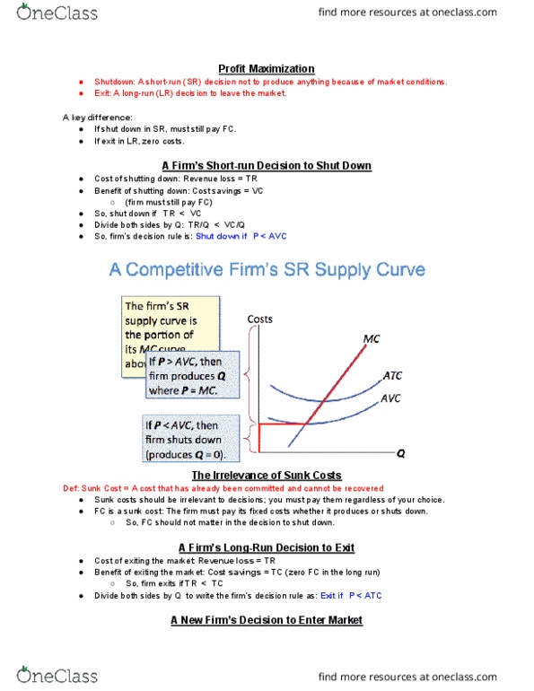 ECON 1 Lecture Notes - Lecture 15: Sunk Costs, Decision Rule, Perfect Competition thumbnail