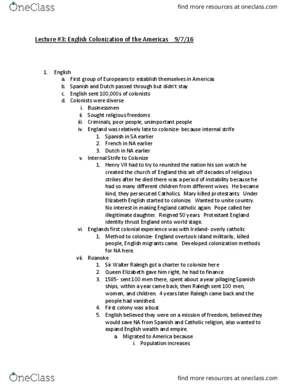 AMH-2097 Lecture Notes - Lecture 3: Malaria, Fokker E.Ii, Anne Hutchinson thumbnail