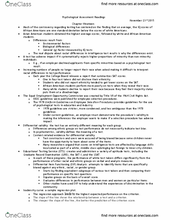 PSYC37H3 Chapter Notes - Chapter 19: Educational Testing Service, Chitling Test, Civil Rights Act Of 1964 thumbnail