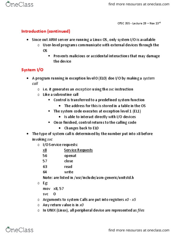 CPSC 355 Lecture Notes - Lecture 29: File Descriptor, Service Catalog, System Call thumbnail